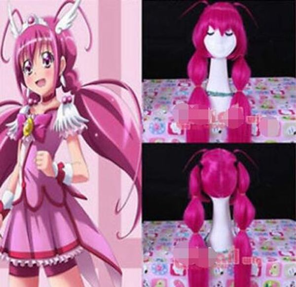 Pretty Cure Smile Star Fortunate Parrucca/capelli cosplay rossi viola lunghi