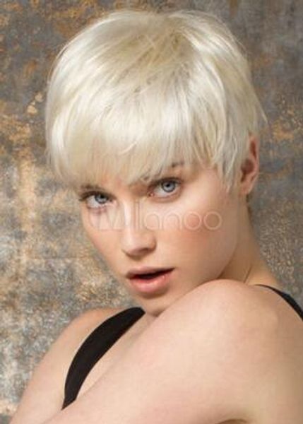 

gold woman's short wig in boycuts hair platinum blonde, Black;brown