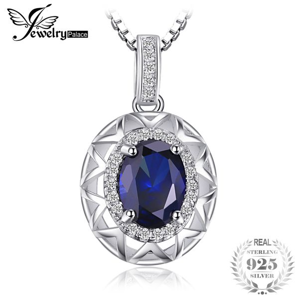 

jewelrypalace unique design 1.5ct blue created sapphires 925 sterling silver pendant necklace 45cm chain for women fine jewelry