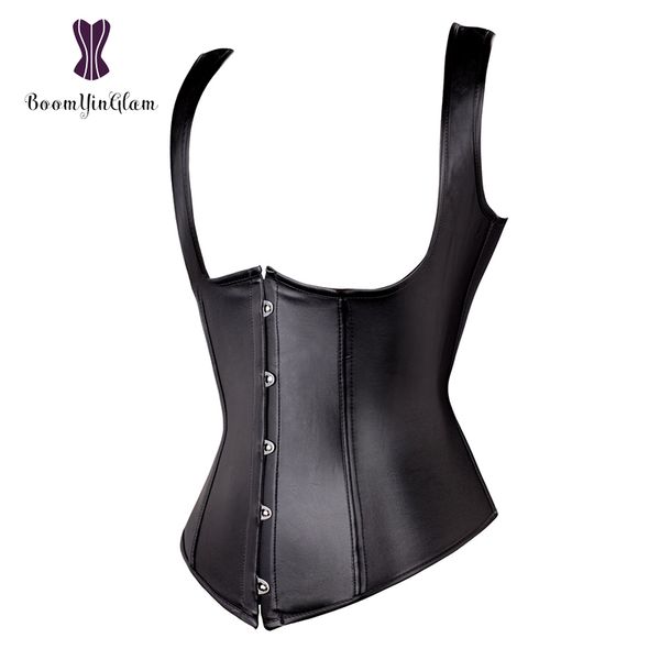 

shoulder straps slimming waist shapewear posture corrector steel boned corset underbust women body shaper leather vest 804#, Black;white