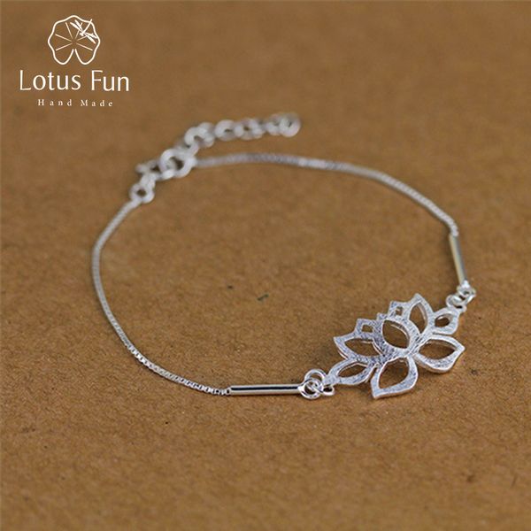 

lotus fun real 925 sterling silver handmade fine jewelry vintage classic hollow out lotus flower bracelet for women, Golden;silver