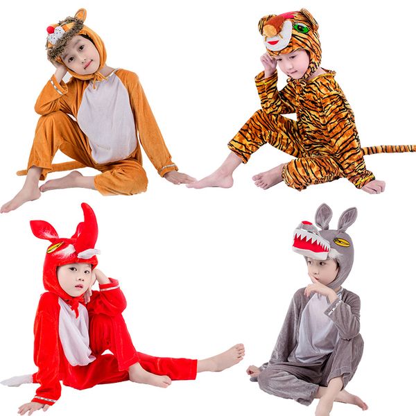 

jinxuan wolf tiger lion bear panda kids children animal costume jumpsuit stage show party mascot, Red;yellow