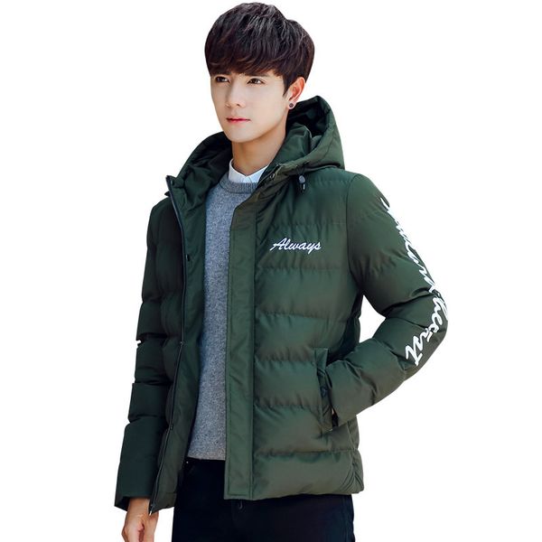 

2018 winter jacket men cotton jacket youth jackets thickened down cotton hooded winter warm male clothing casaco masculino xd654, Black