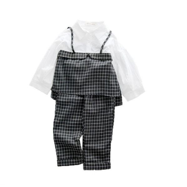 

dfxd 2018 autumn children girl clothing set new baby girl long sleeve plaid spliced pullover long pant 2pc kids set 2-8years, White