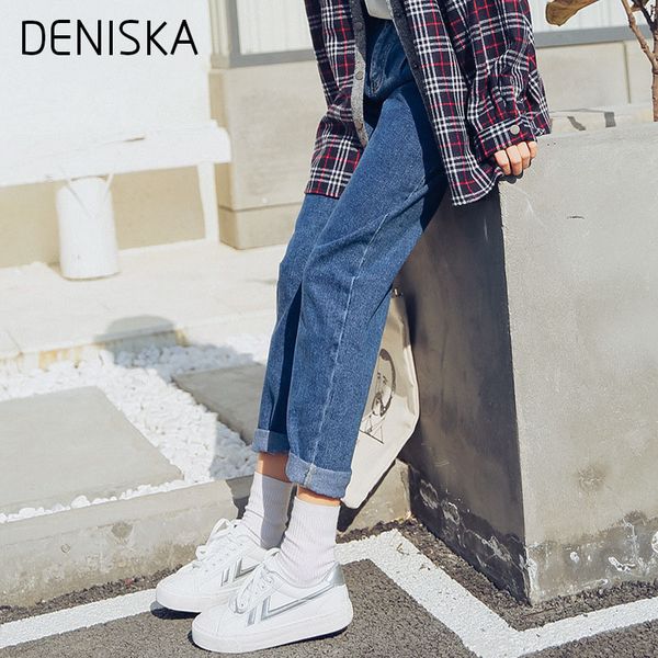 

deniska 2018 fashion summer boyfriend jeans for women vintage high waist washed button blue denim ankle leg hare