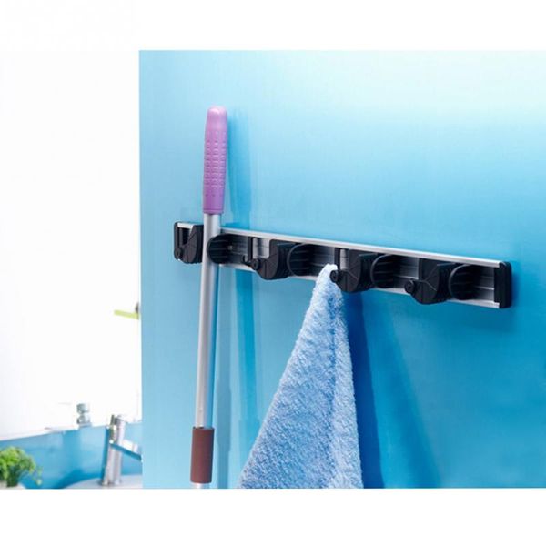 

multipurpose bathroom toilet space aluminum mop bracket shelves hanging organizer with 4 hooks tool
