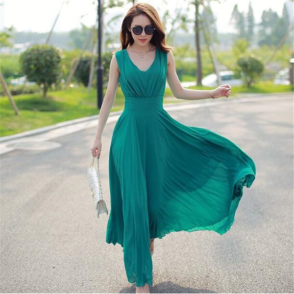 

wholesale-szmxss summer maxi dresses fashion sleeveless white green yellow boho bohemian beach chiffon long dress plus size 5xl vestidos, White;black