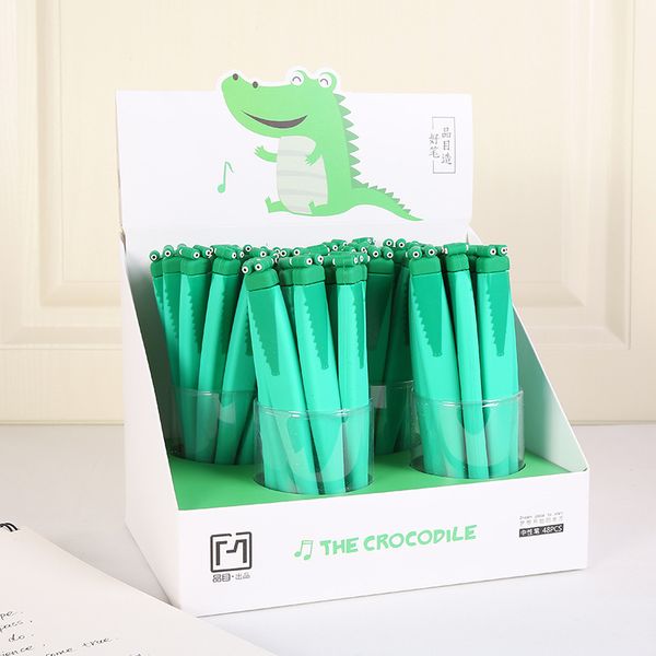 

48 pcs gel pens cartoon crocodile black colored kawaii gift gel-ink pens for writing cute stationery office school supplies