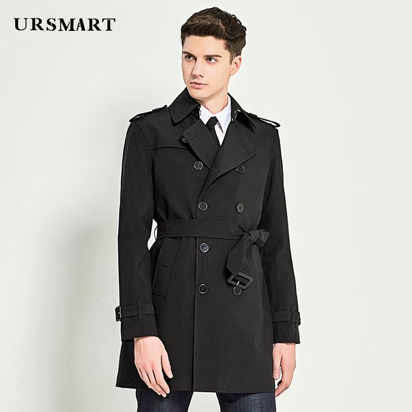 

ursmart autumn wear new medium and long style men's windbreaker business casual windbreaker men's black tren, Tan;black