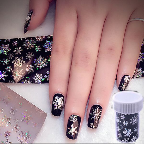 

5pcs/lot christmas nail stickers nail art foils transfer sticker xmas snowflake design decals shining manicure decorations, Black