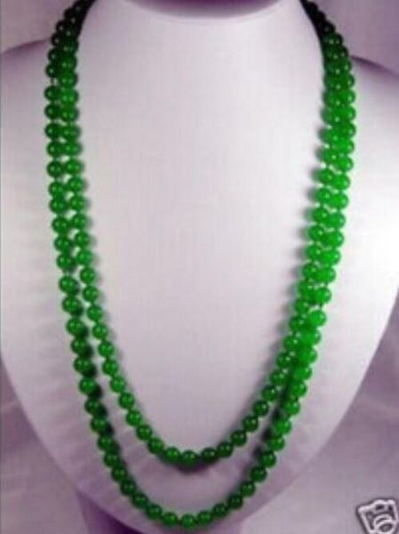 

ll<<< 0235 8mm natural green beads necklace 48" crystal women, Silver