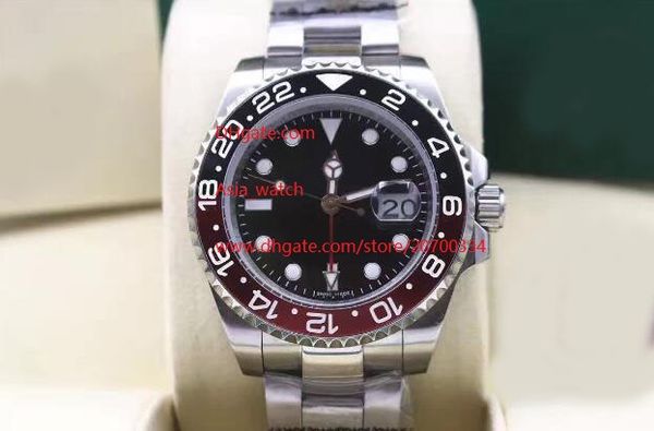 

luxury asia 2813 mechanical movement watch blue light 40 mm black red two-color gmt ceramic bezel 116710 automatic men's watchs, Slivery;brown