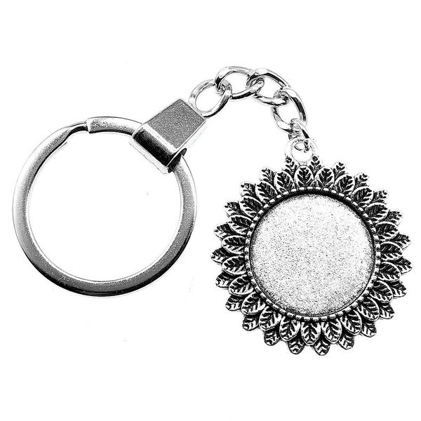 

6 pieces key chain women key rings for car keychains with charms leaf single side inner size 20mm round cabochon cameo base tray bezel blank, Slivery;golden