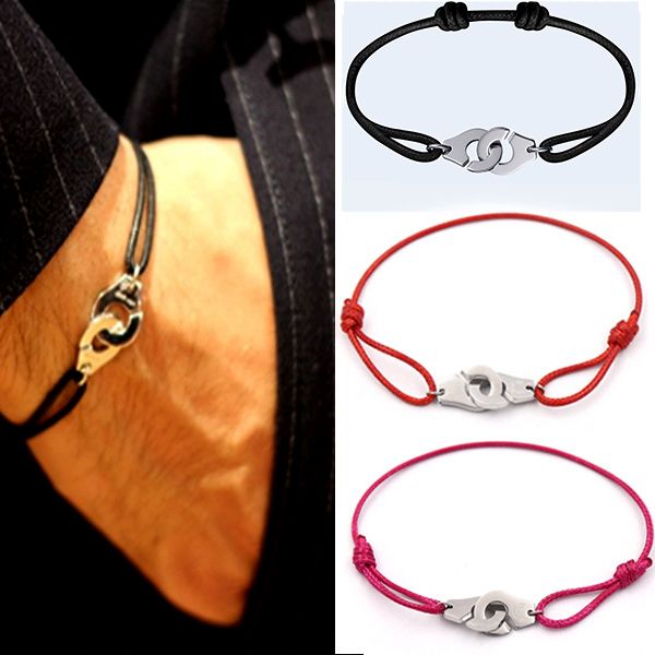 

Multicolour Wax cord Handcuffs bracelets for women titanium steel Adjustable length knitted bracelet with silver buckle Hot fashion jewelry