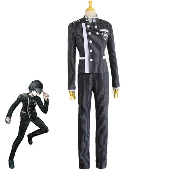 

japanese game danganronpa v3 saihara shuuichi cosplay costume anime school uniform halloween outfit custom made coat+pants+hat, Black