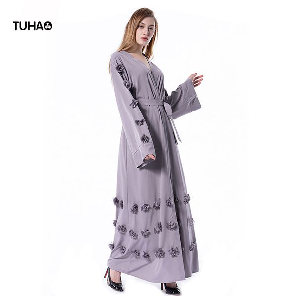 

tuhao floral appliques loose streetwear women cardigan windbreaker 5xl trench coat with sashes x-long muslim robes femme td1623, Tan;black