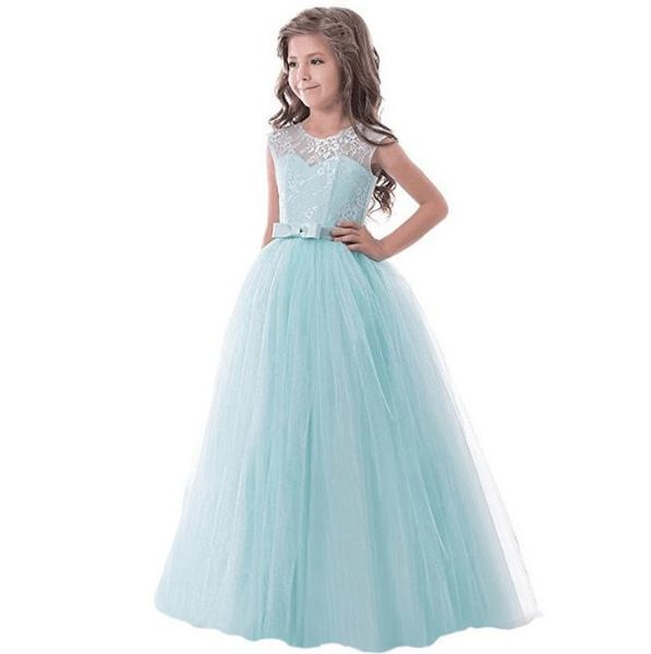 

Flower Girl Dress 2018 Kids Girls elegant lace ball gowns Wedding Princess Party Pageant Formal long Dress Sleeveless Lace Tulle Dress