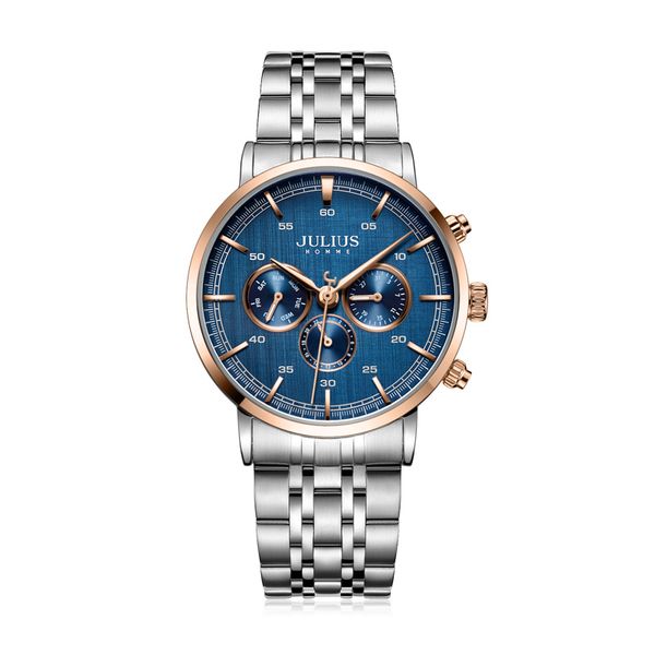 

new multi-function julius men's watch homme fashion hours bracelet isa mov't stainless steel business boy's birthday gift box, Slivery;brown