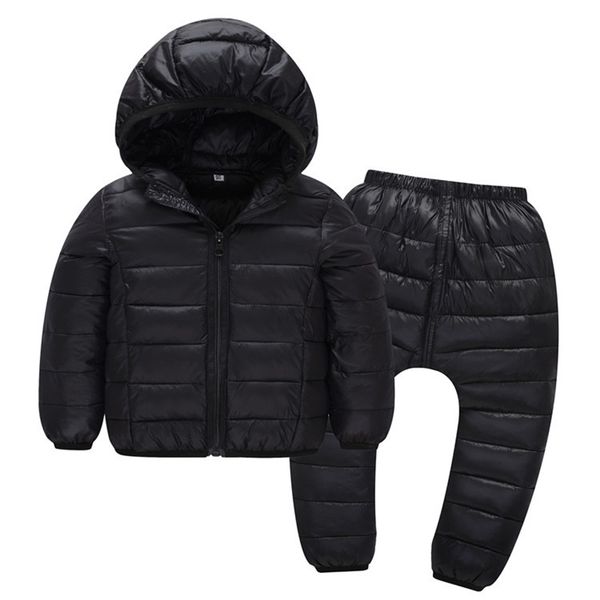 

children winter clothes sets 2 pieces cotton-padded hooded jacket+pants baby boys girls warm parkas coat kids outerwear, White