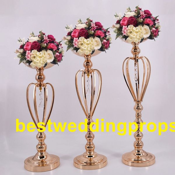 nastro alto elegante della decorazione Nuovo arrivo! Vasi in metallo dorato, supporto per fiori in oro Vaso a tromba in oro reale per best0153