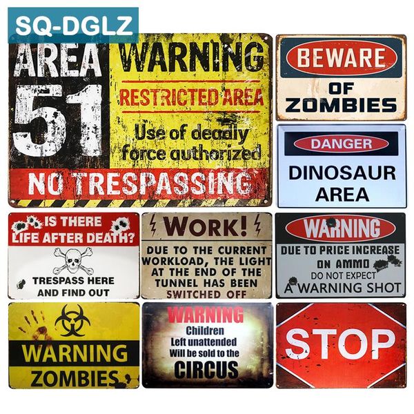 

sq-dglz] beware of zombies & area 51 metal sign wall decor tin sign vintage metal signs home decor painting plaques art poster