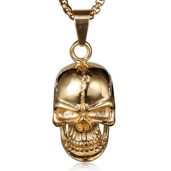 

selling men's skull titanium domineering personality retro gold-plated large skull pendant pendant punk, Black
