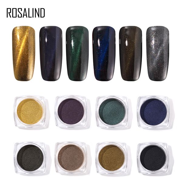 

rosalind nail powder m100601-12 cat eye powder long-lasting 3d effect nail art glitter decoration cured uv polish friction, Silver;gold