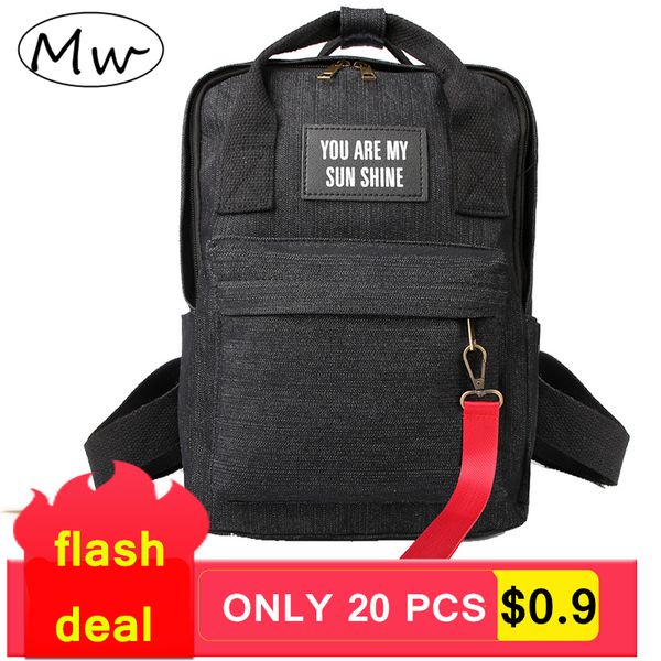 

moon wood original design casual letters denim backpack black schoolbag teenager girls backpacks small tote backpack mummy bag