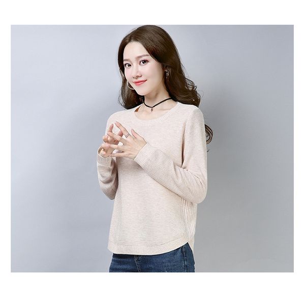 

5 colors candy color women's sweaters long sleeve wool blend crew neck casual loose pullover arc bottom sweater plus size, White;black
