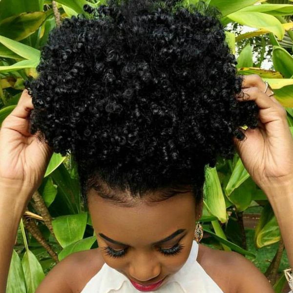 

fashion hair accessories short high ponytail hairstyle afro kinky curly drawstring ponytails for black women hair extensions 140g