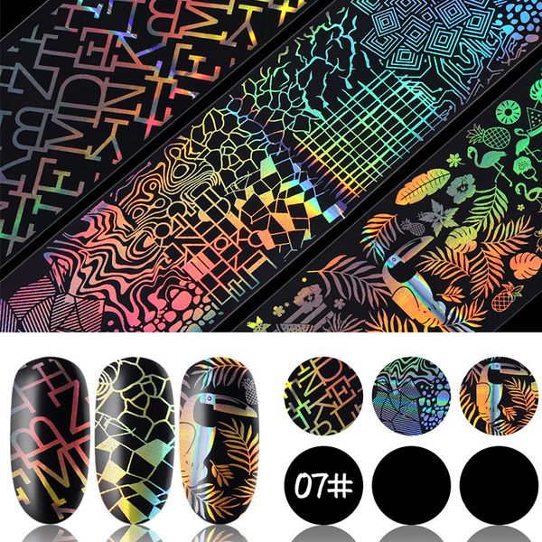 

letter holographic nail foil 4*50cm laser firework wave triangle transfer sticker manicure nail art decoration, Black