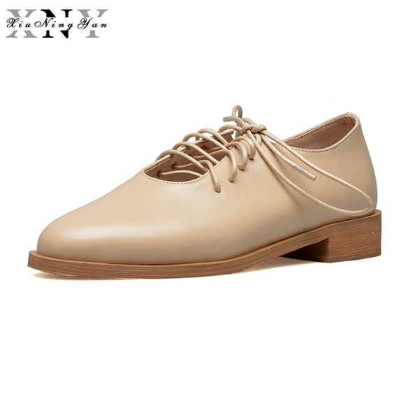 

xiuningyan 2018 spring autumn genuine leather women brogues casual shoes for woman oxfords flats heels round toe plus size 33-43, Black