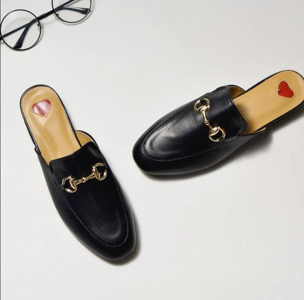 

2018 Luxur обувь из натуральной кожи Половина тапочки женские кожаные тапочки мода пл