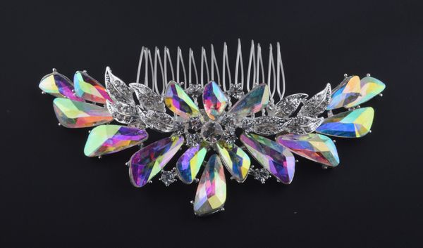 

aurora color bridal hair comb rhinestone ab crystal for brides hair wear jewelry wedding accessories silver plated, Slivery;golden