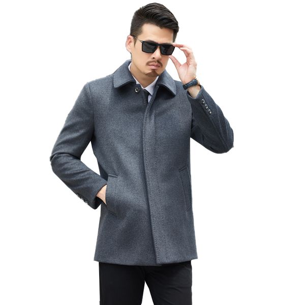 

2018 new autumn & winter single breasted woolen coats 50% off men' s wool jackets turn-down collar wool & blends overcoat, Black