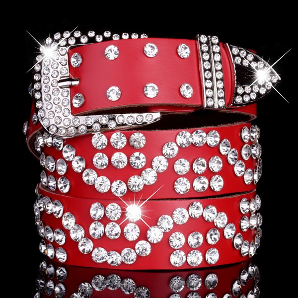 

anyongzu women fashion ladies belt decoration leather belt women designer belts crystal, Black;brown