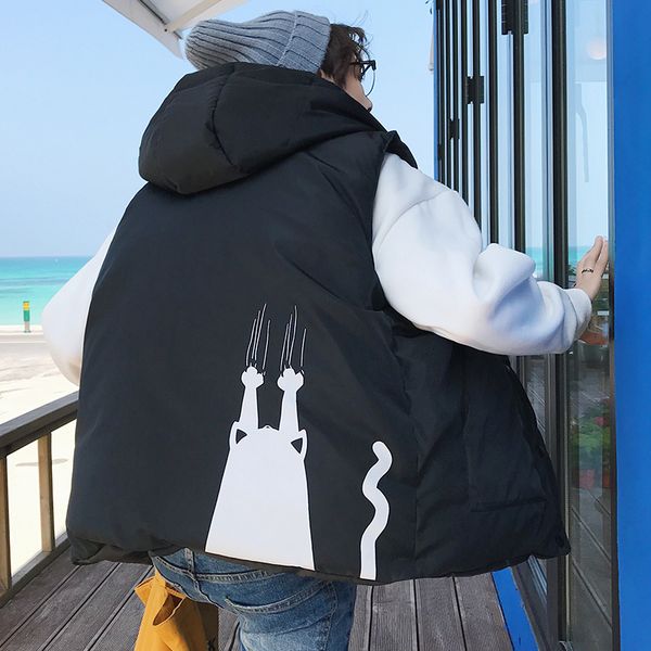 

2018 autumn and winter loose down cotton vest men hooded warm padded ins coat the new listing preppy style smart casual, Black;white