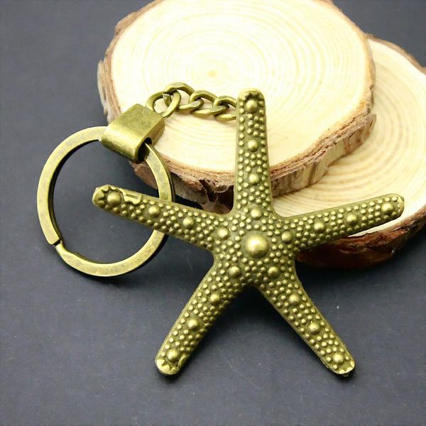 

6 pieces key chain women key rings couple keychain for keys starfish 35x35mm, Slivery;golden