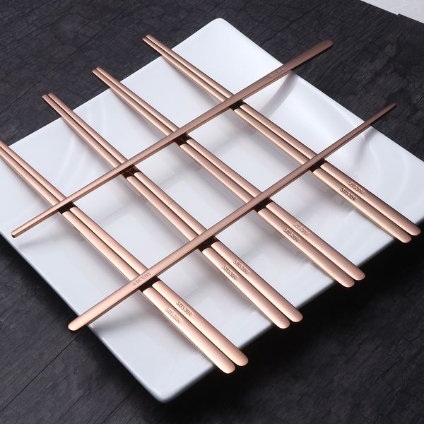 

2 pair korean stainless steel travel chopsticks hashi metal 304 stainless rose gold flaened chop stick long bacchee set
