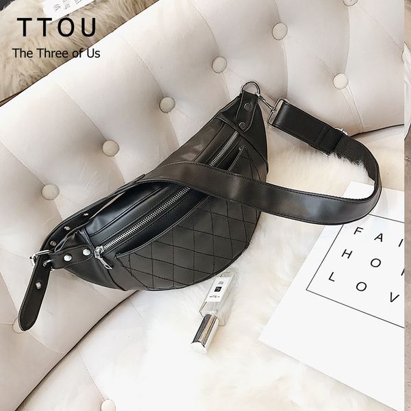 

ttou classic trendy pu leather waist pacsolid fashion women shoulder bags black design bag simple casual belt bags