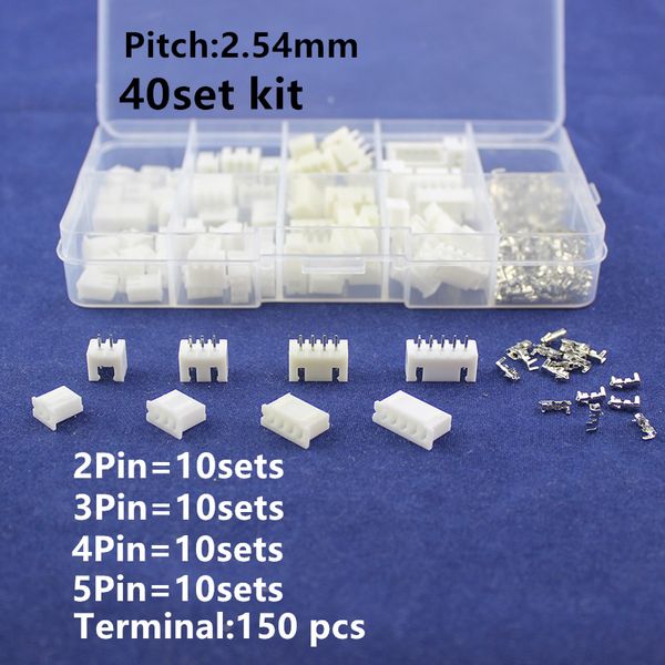 40 conjuntos de kit na caixa 2P 3P 4P 5 PIN Terminal de pitch 2,54mm / habitação / conector de encabeçamento de pin conectores de fio adaptador xH kits