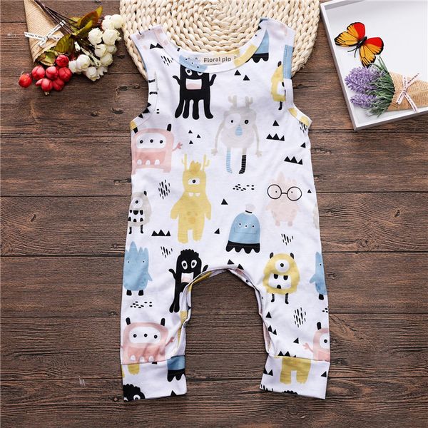 

2018 cute baby clothes summer monster print sleeveless infant baby rompers newborn boys girls jumpsuit one-pieces outfit baby boy clothes, Blue