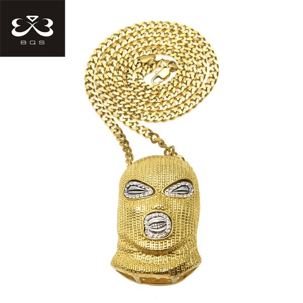 

whole sale men women hip hop crystal against anti-terrorism headgear necklace pendants golden csgo mask chain bling jewelry gifts, Silver