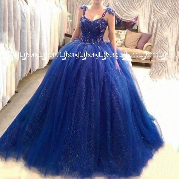Vestido de Baile Azul Royal Tule Puffy Vestido de Noite Vestidos de Baile de Multi Camadas Princesa Prom Party Maxi Vestido Quinceanera Longo Bola Vestidos
