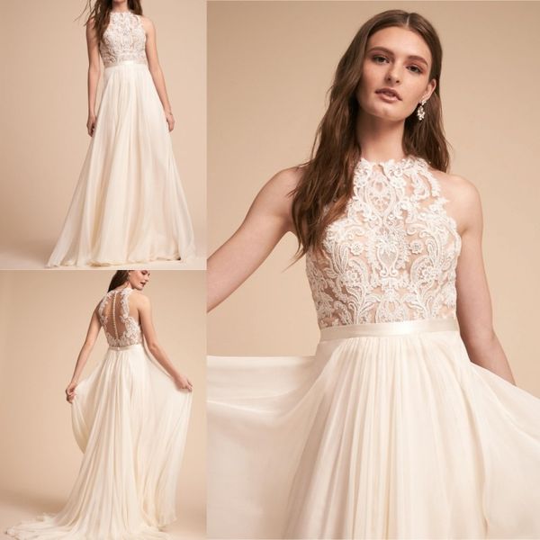 2018 BHLDN сексуальный пляж свадебные платья Jewel шеи кружева аппликация простой плюс размер Boho свадебные платья на заказ длина пола свадебное платье