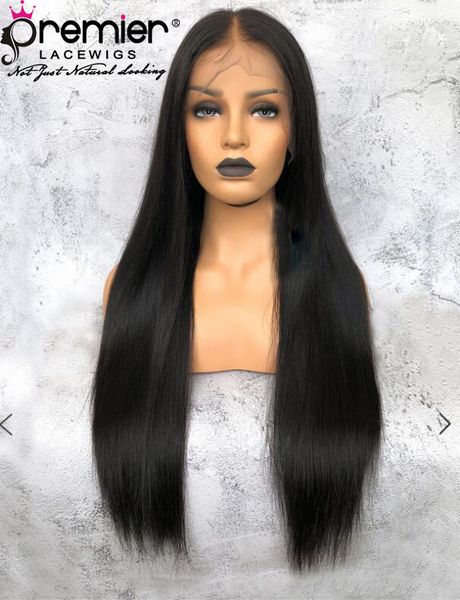 

premier 360 lace wigs brazilian virgin hair wigs natural straight pre-plucked natural hairline 150% density deep lace part human lace wigs, Black;brown