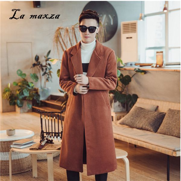 

plus size 2018 casual winter mens coats overcoats fashion korean style wool warm dress coat, Black