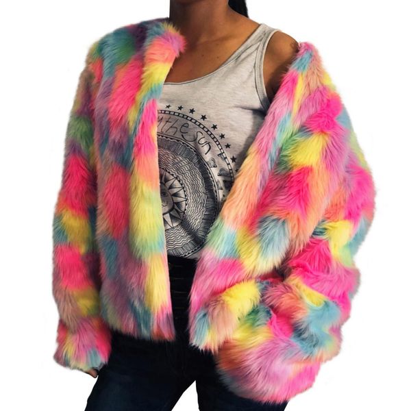 

s-3xl plus size women cardigan elegant fur coats colorful faux fur coat jackets long sleeve casual winter overcoats top, Black