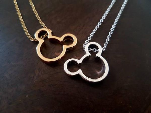 

5pcs cute simple mouse necklace cartoon animal character miki mouse ears head face silhouette necklaces for kids baby girls, Silver