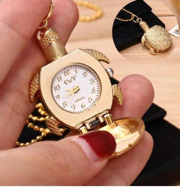 

fashion turtle shape quartz pocket watch jewelry alloy chain pendant necklace man women's watch gift montre infirmiere #d, Slivery;golden